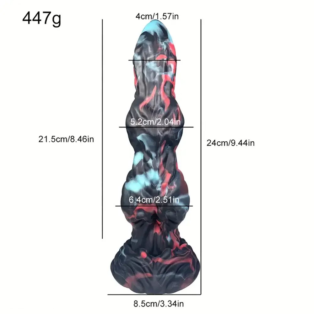 Mottled black and teal knotted animal dildo, photo 4