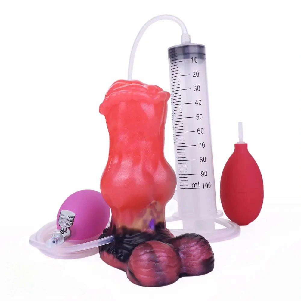 Red knotted animal-style silicone dildo, photo 1