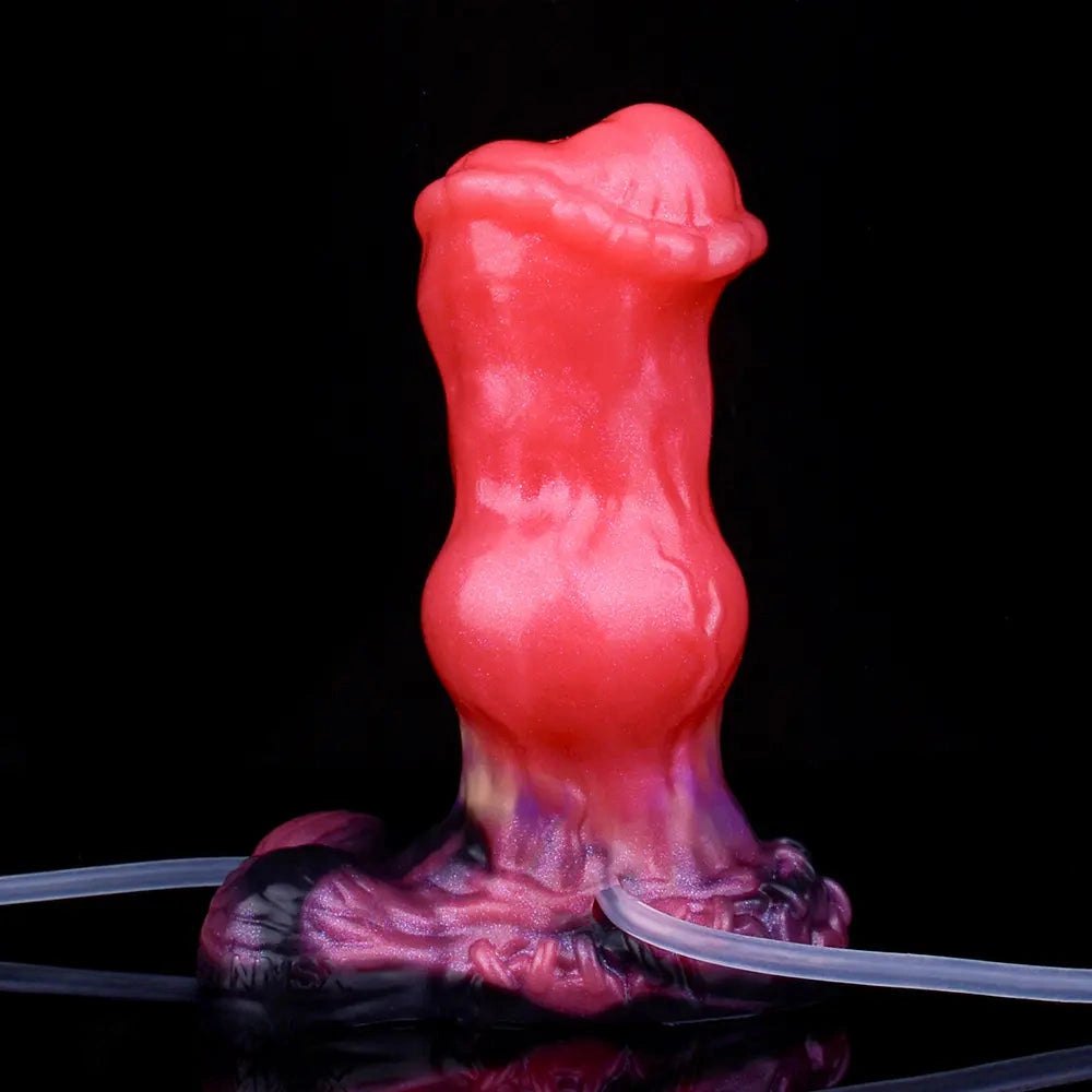 Red knotted animal-style silicone dildo, photo 12