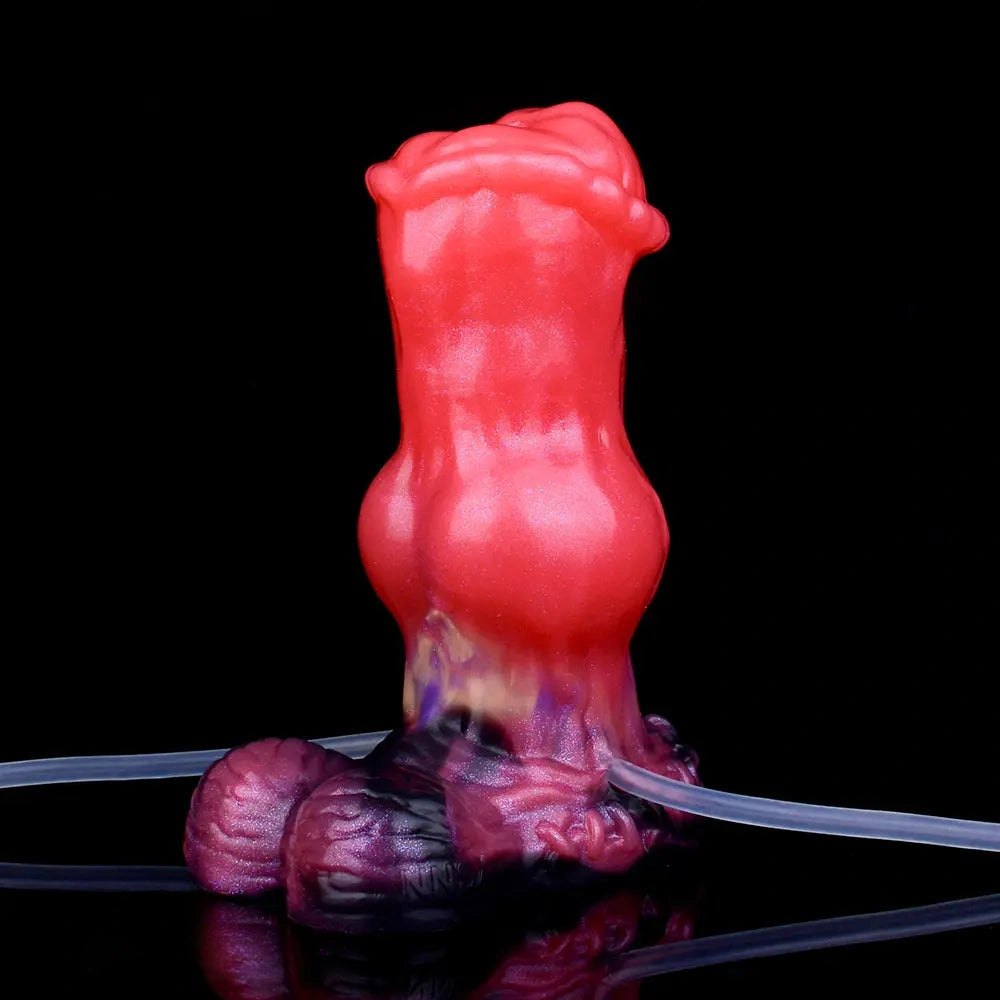 Red knotted animal-style silicone dildo, photo 14