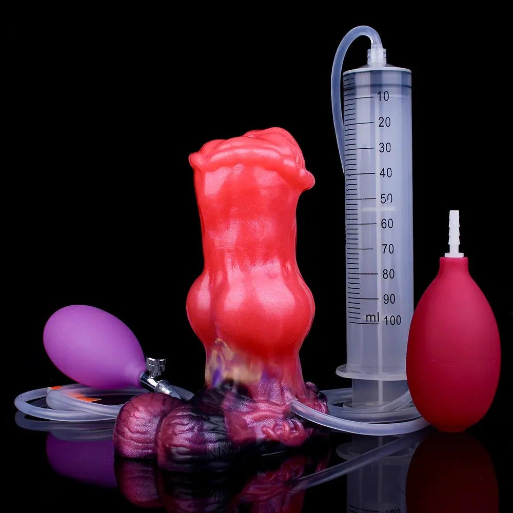 Red knotted animal-style silicone dildo, photo 16