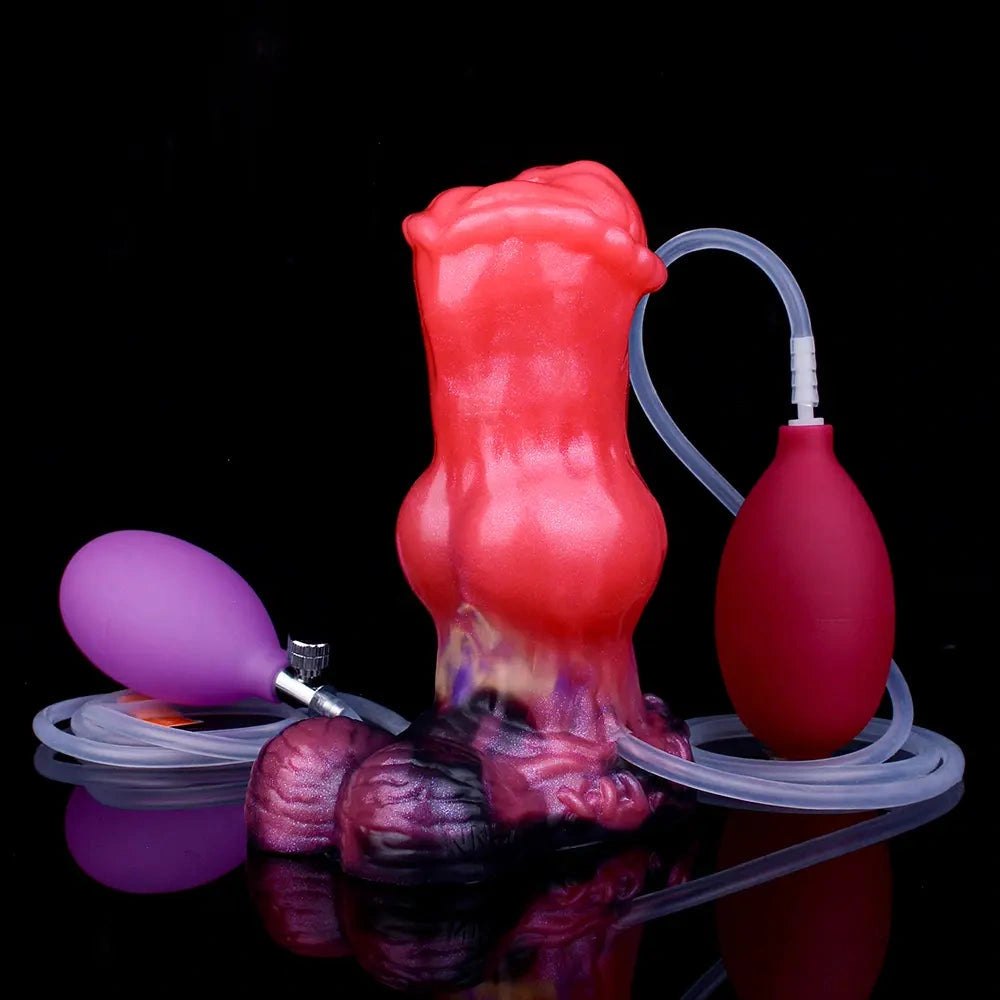 Red knotted animal-style silicone dildo, photo 17