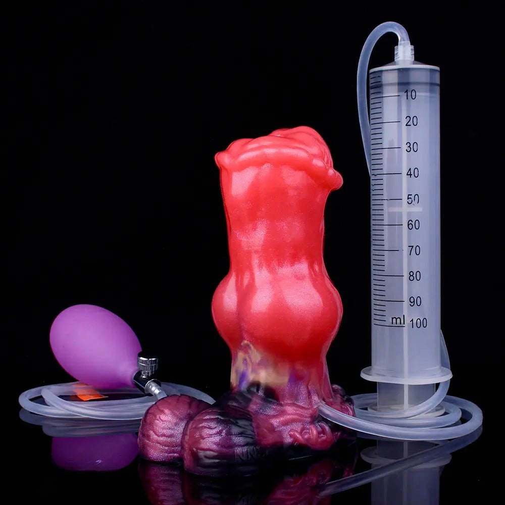 Red knotted animal-style silicone dildo, photo 18