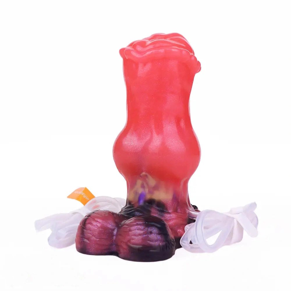 Red knotted animal-style silicone dildo, photo 4