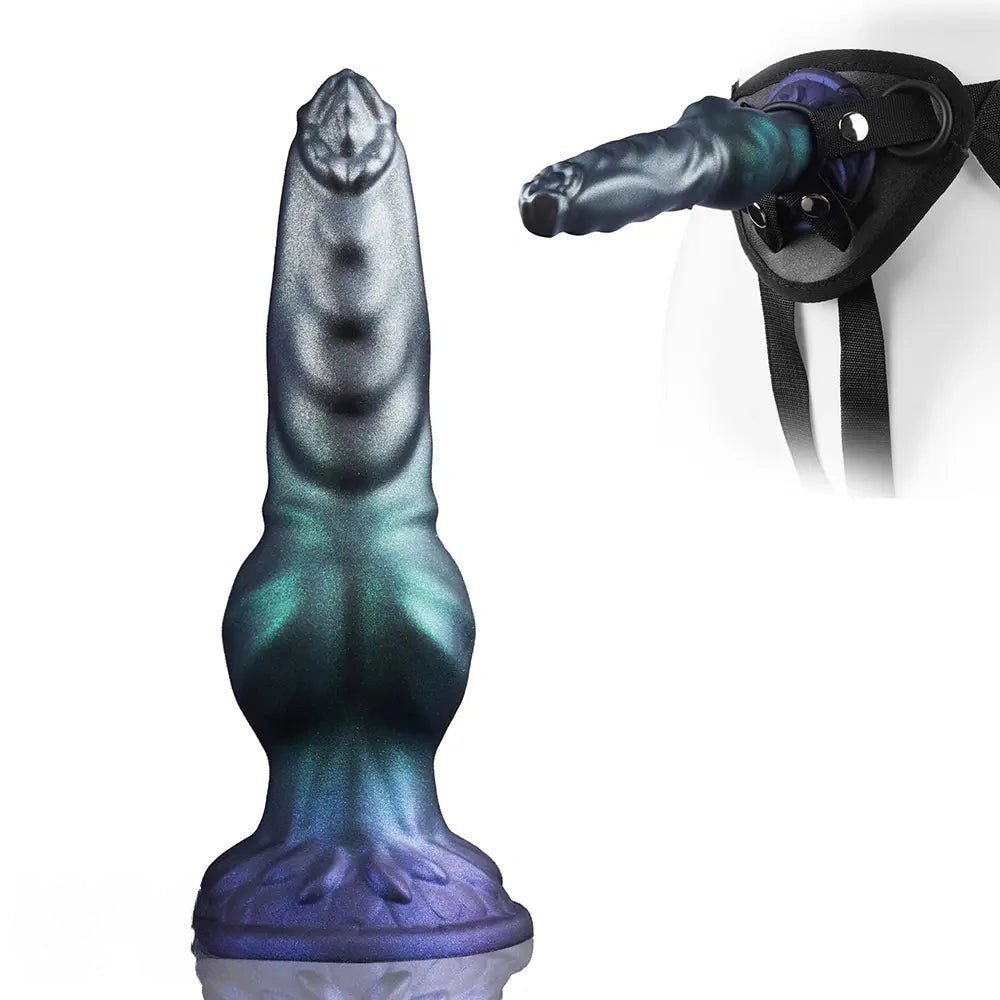 Blue green knotted dog strap-on dildo, photo 1