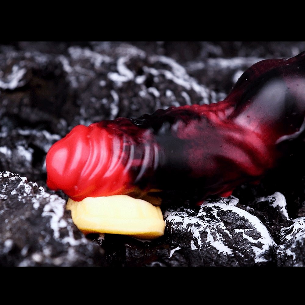 Red and black knotted silicone cock sleeve, photo 10