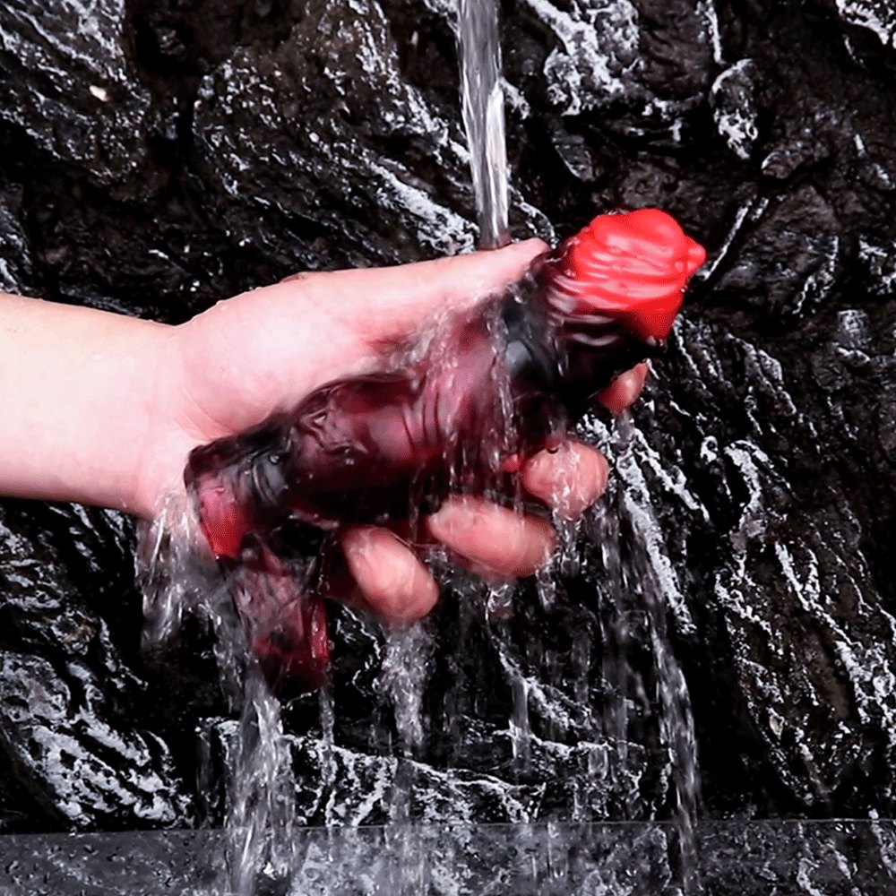 Red and black knotted silicone cock sleeve, photo 2