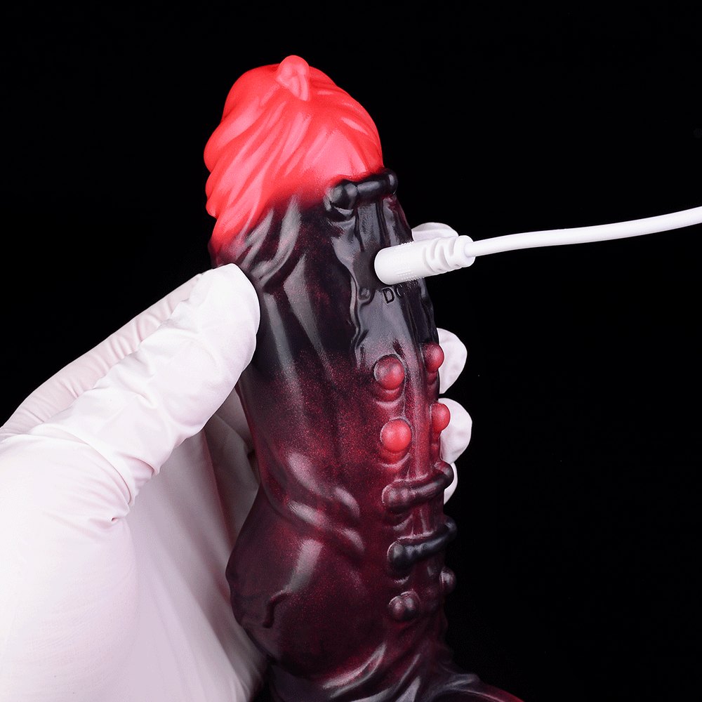 Red and black knotted silicone cock sleeve, photo 8