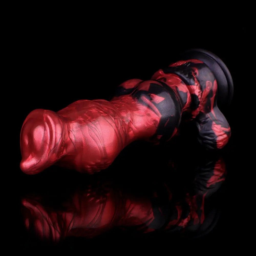 Red silicone knotted dog creature dildo, photo 12