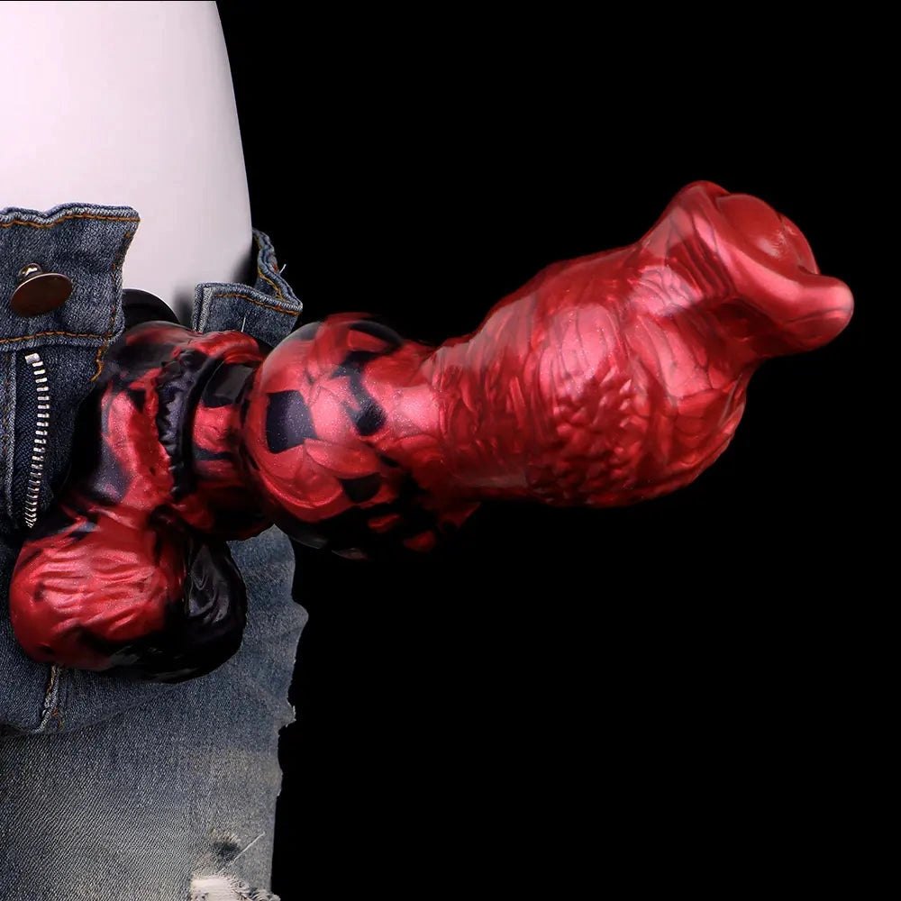 Red silicone knotted dog creature dildo, photo 15