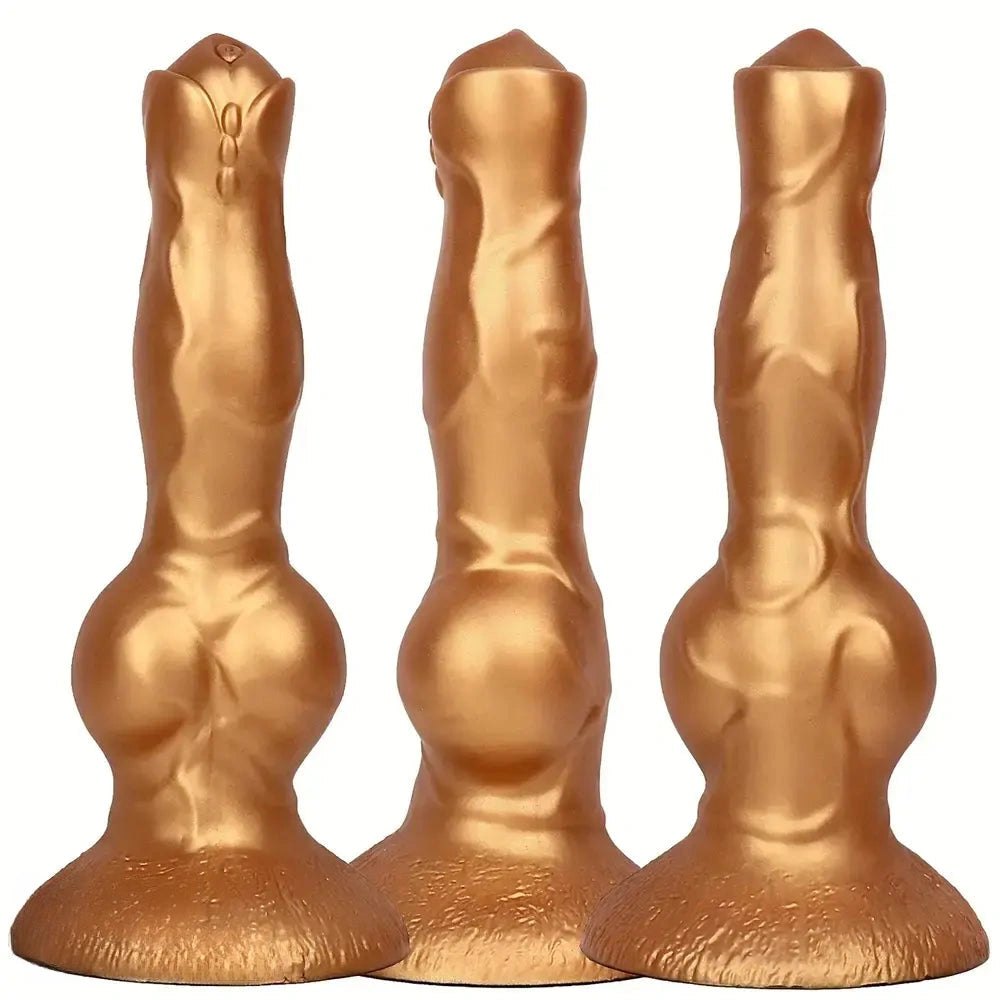 Gold silicone knotted dog dildo, photo 2