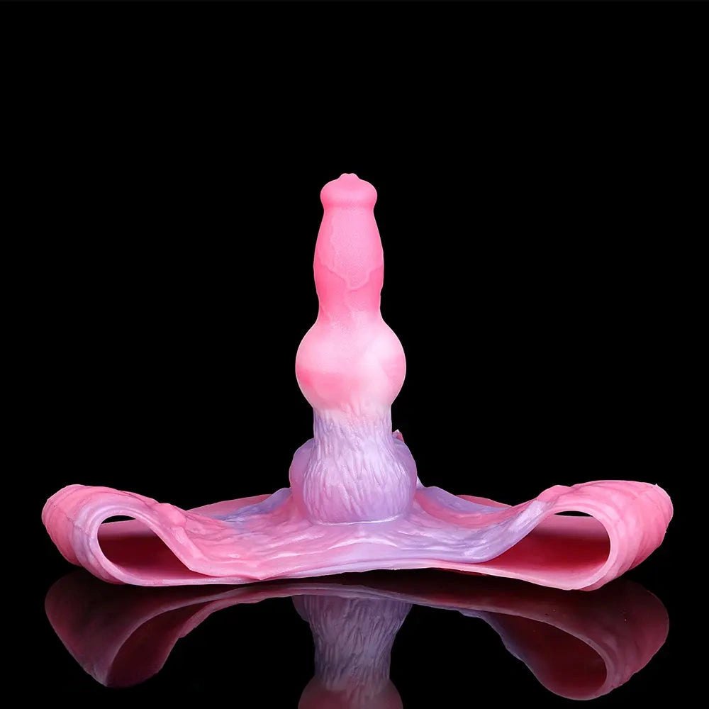 Pink and purple knotted dog dildo with harness, photo 11