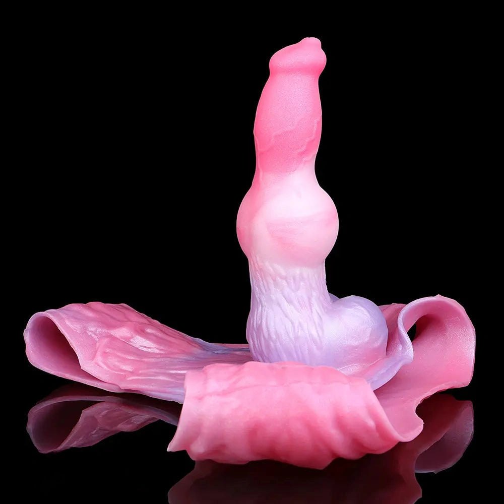 Pink and purple knotted dog dildo with harness, photo 12