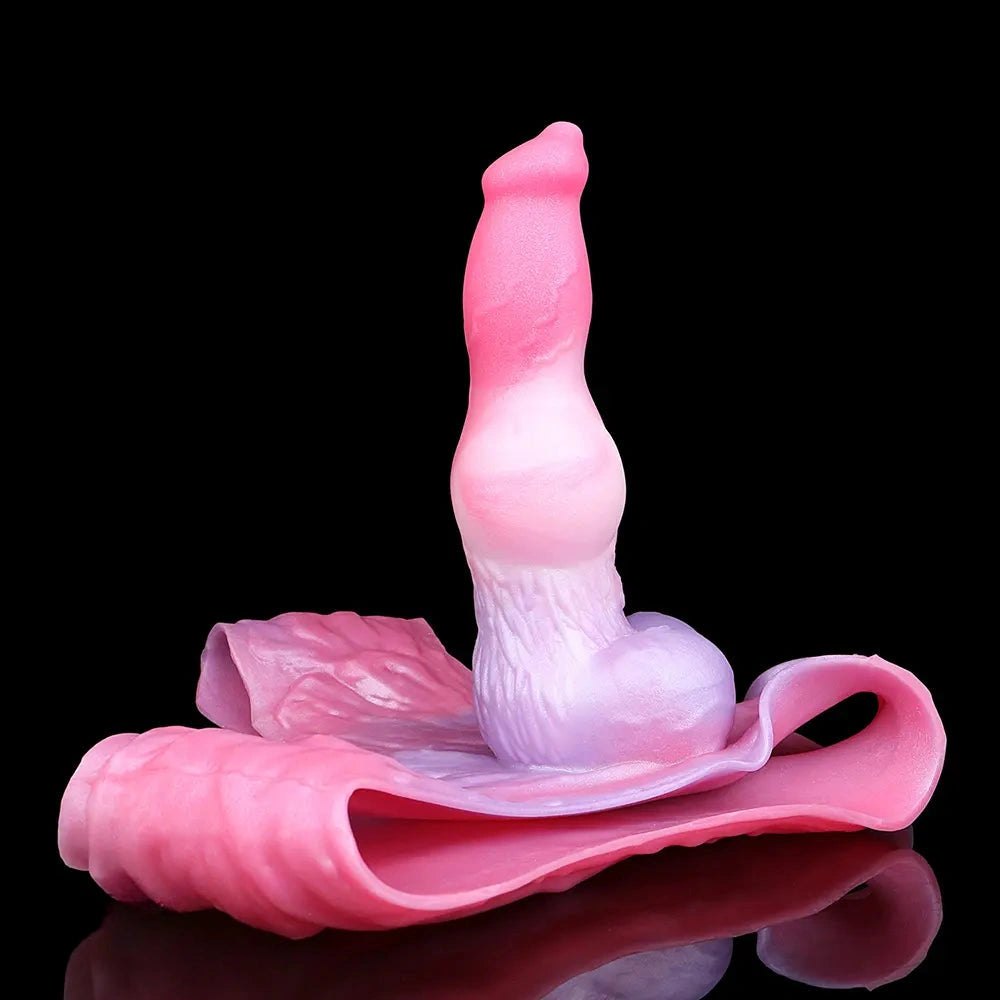 Pink and purple knotted dog dildo with harness, photo 13