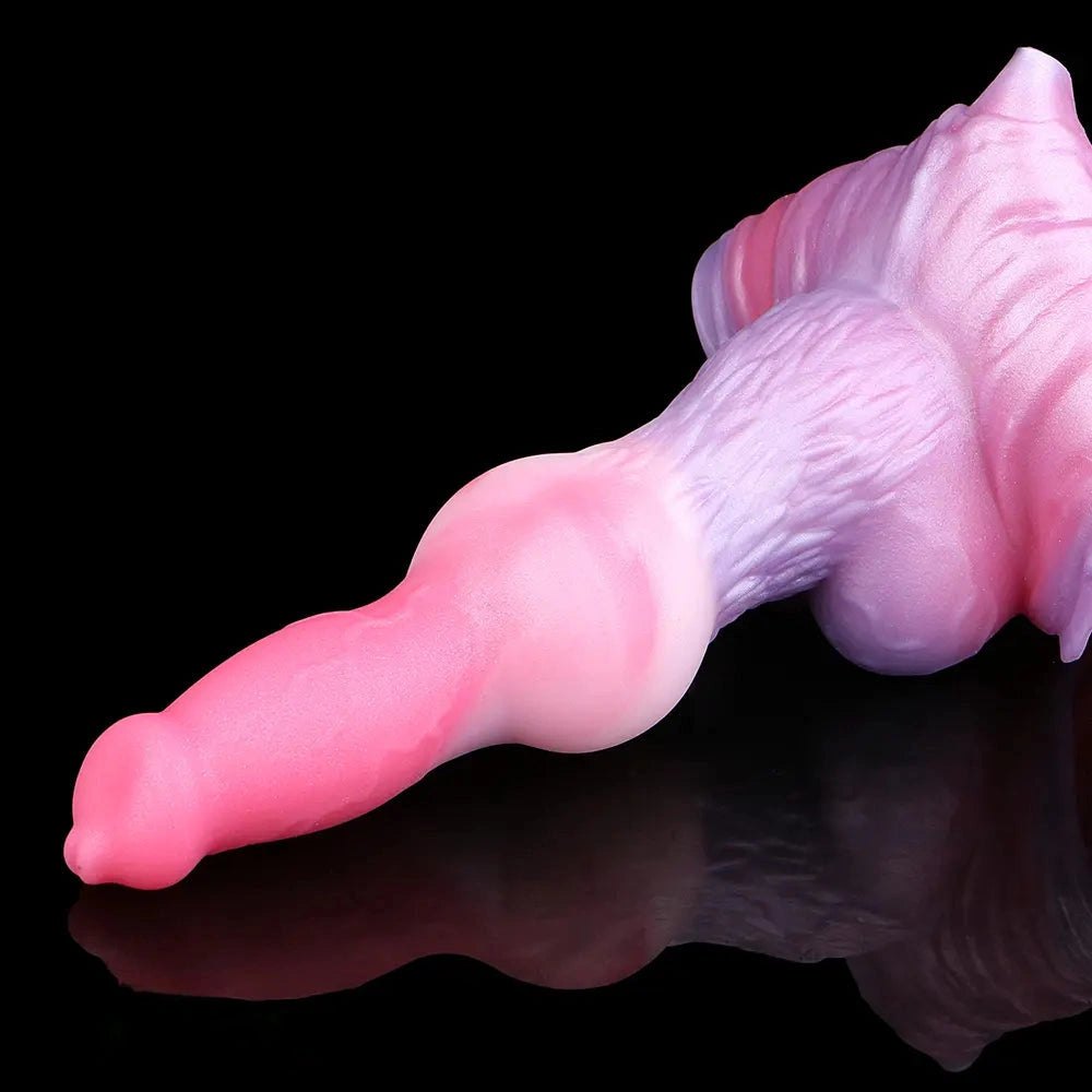 Pink and purple knotted dog dildo with harness, photo 15
