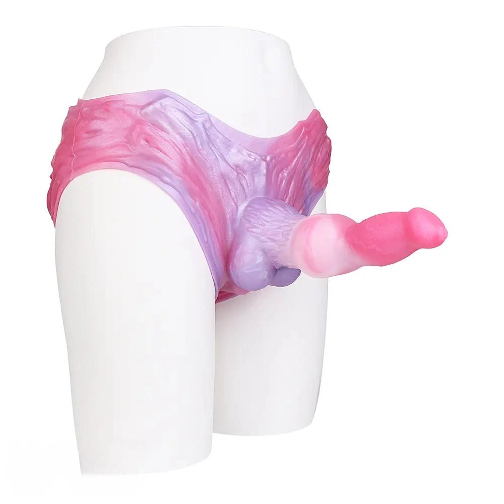 Pink and purple knotted dog dildo with harness, photo 2