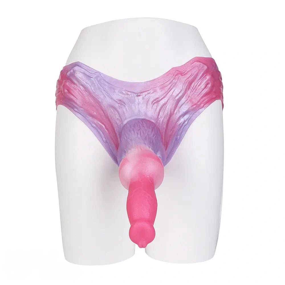 Pink and purple knotted dog dildo with harness, photo 3