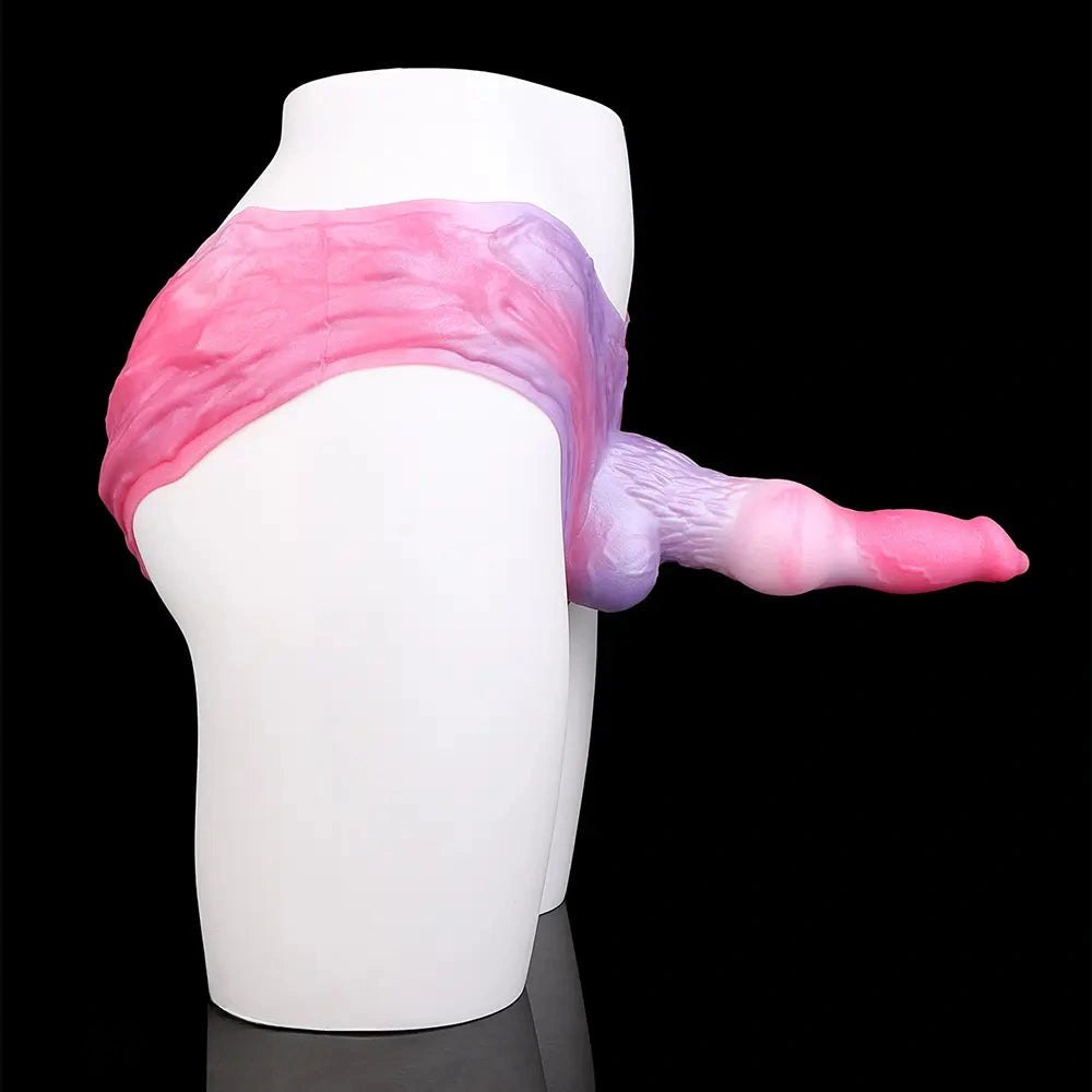 Pink and purple knotted dog dildo with harness, photo 5