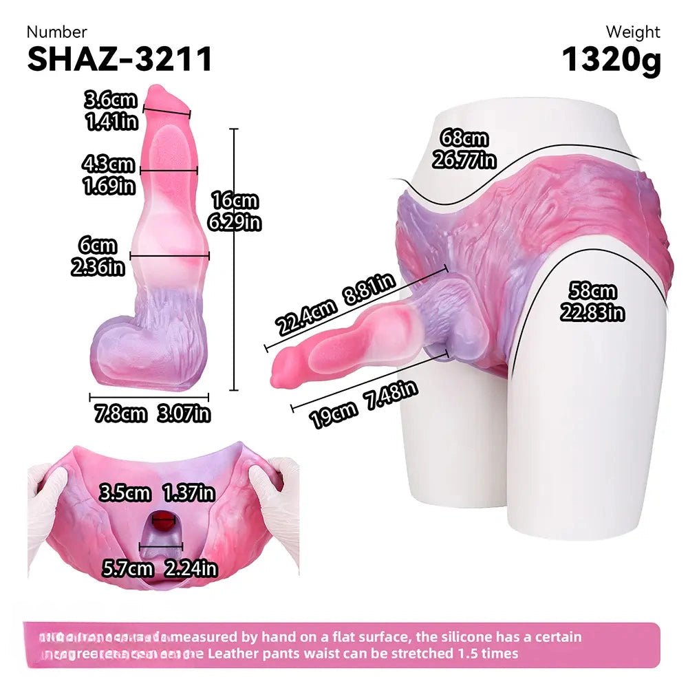 Pink and purple knotted dog dildo with harness, photo 8