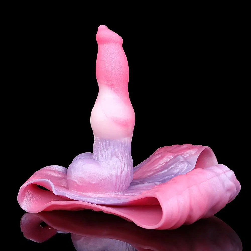 Pink and purple knotted dog dildo with harness, photo 9