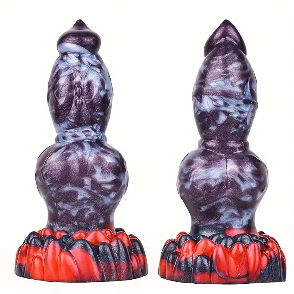 Marbled silicone knotted animal dildo with suction base, photo 1