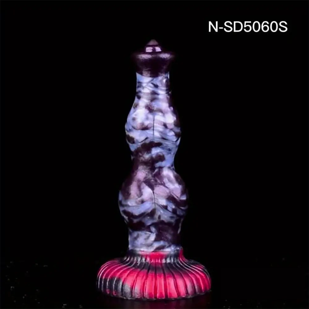 Marbled silicone knotted animal dildo with suction base, photo 10