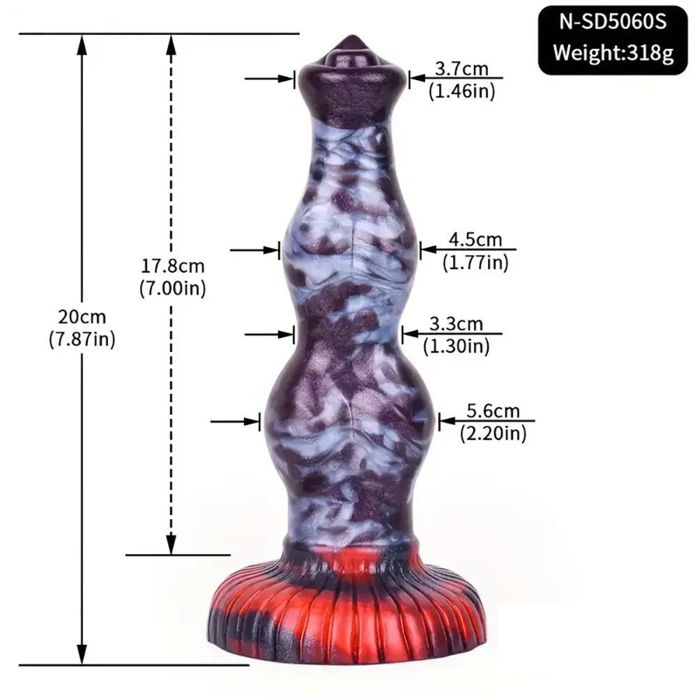 Marbled silicone knotted animal dildo with suction base, photo 11