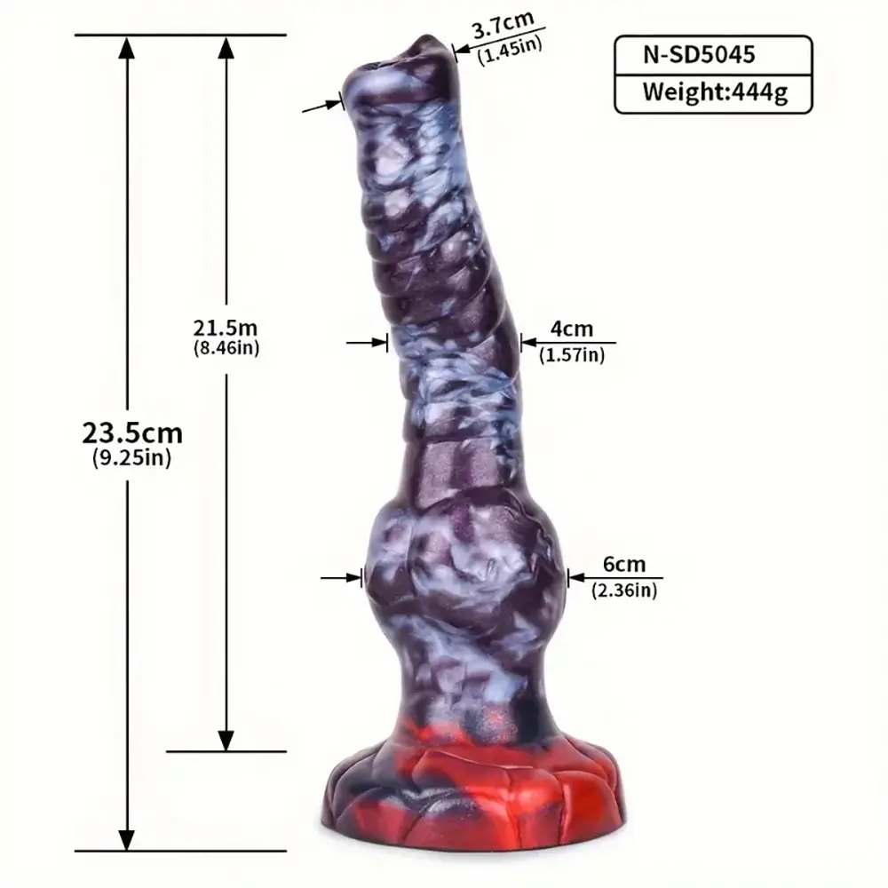 Marbled silicone knotted animal dildo with suction base, photo 12