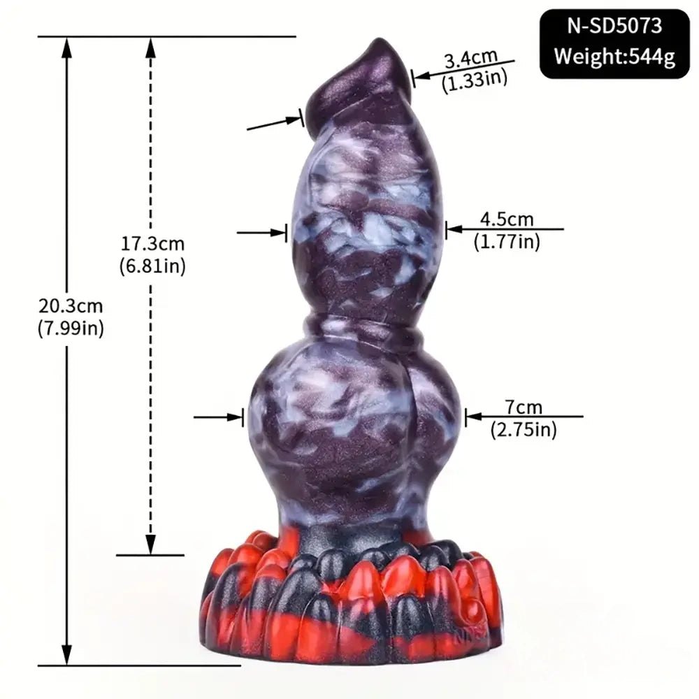 Marbled silicone knotted animal dildo with suction base, photo 13