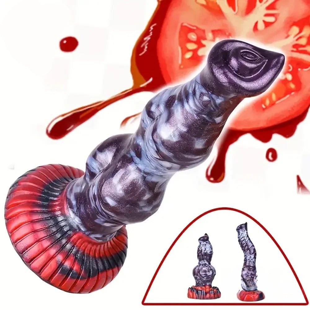Marbled silicone knotted animal dildo with suction base, photo 2