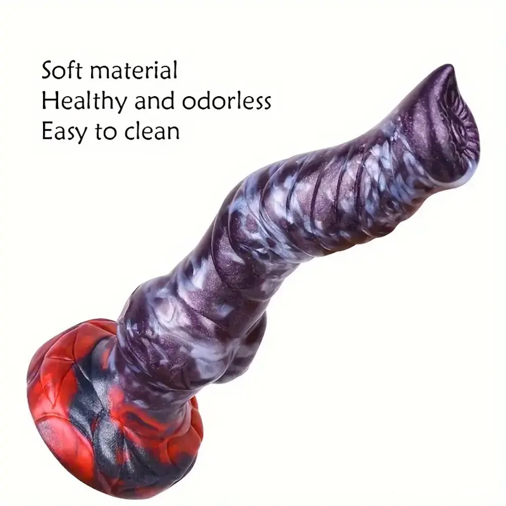 Marbled silicone knotted animal dildo with suction base, photo 3