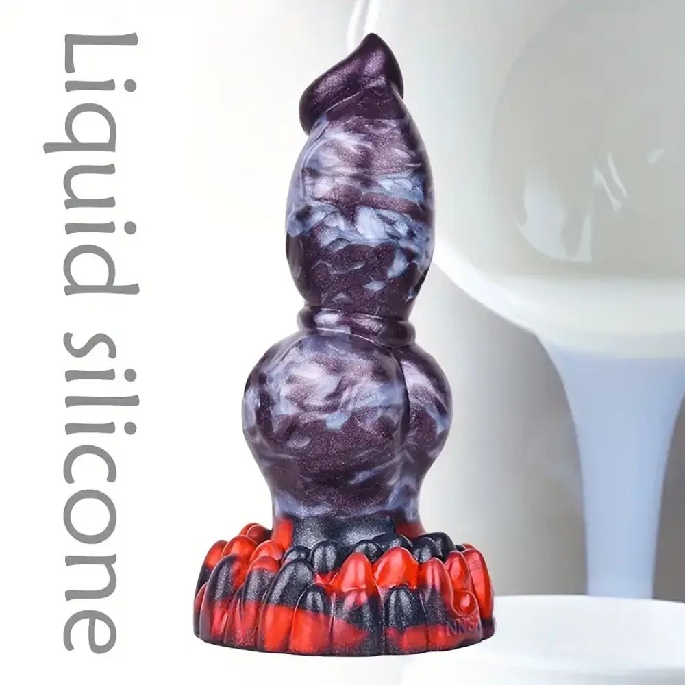 Marbled silicone knotted animal dildo with suction base, photo 4