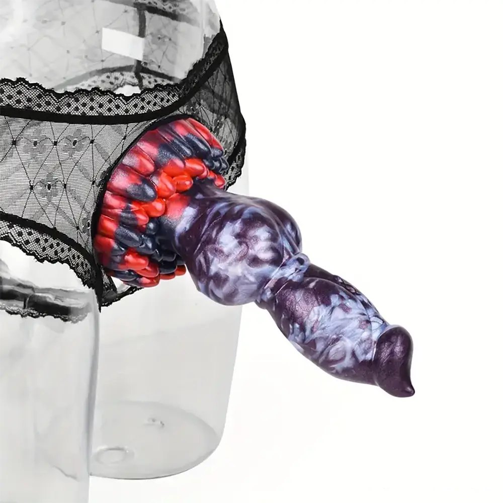 Marbled silicone knotted animal dildo with suction base, photo 5