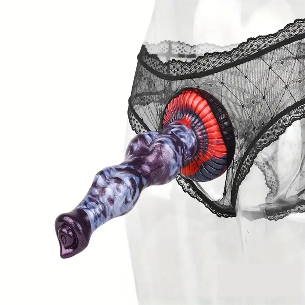 Marbled silicone knotted animal dildo with suction base, photo 6