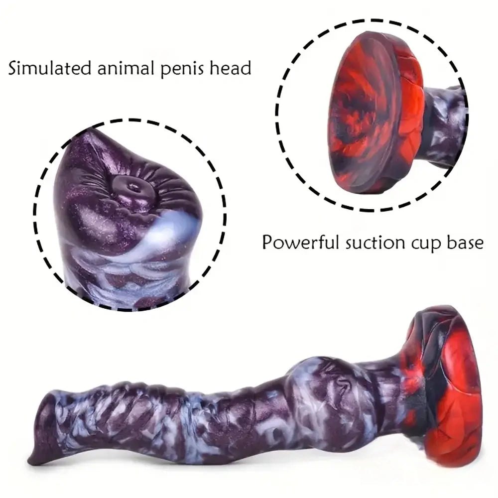 Marbled silicone knotted animal dildo with suction base, photo 8