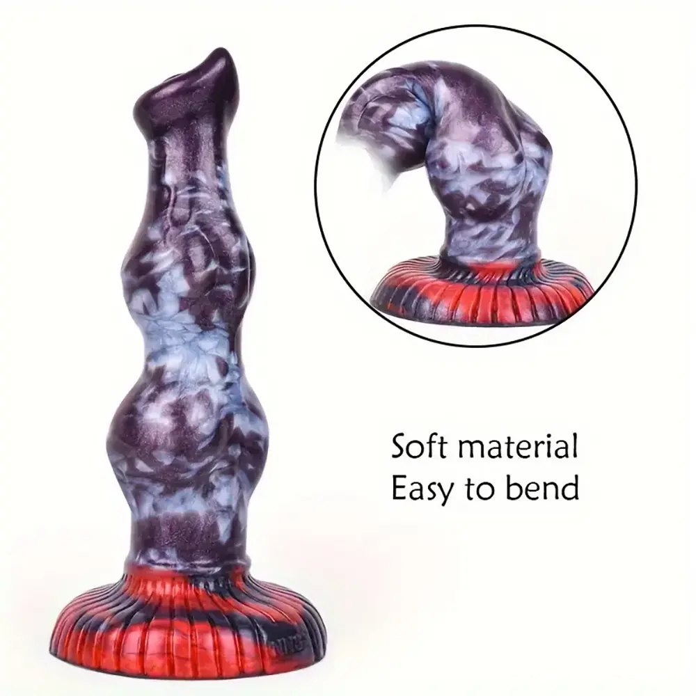 Marbled silicone knotted animal dildo with suction base, photo 9