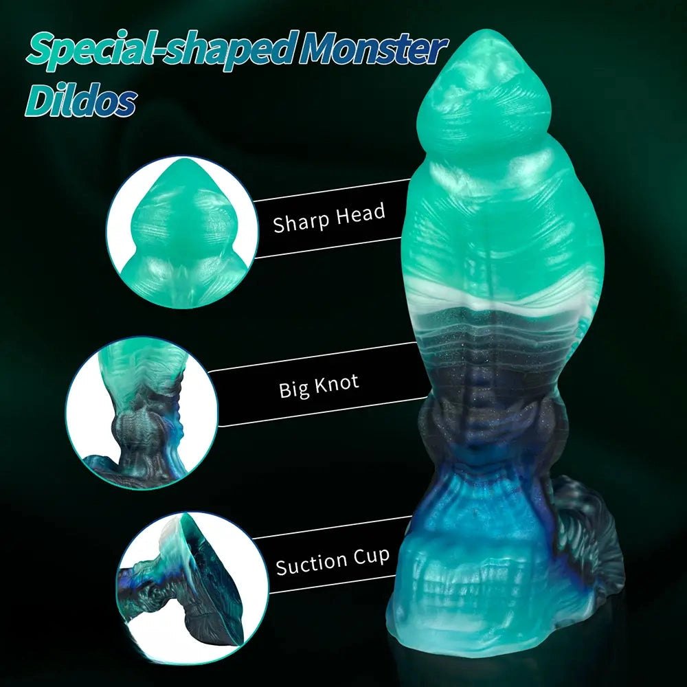 Teal ombre knotted fantasy creature dildo, photo 11