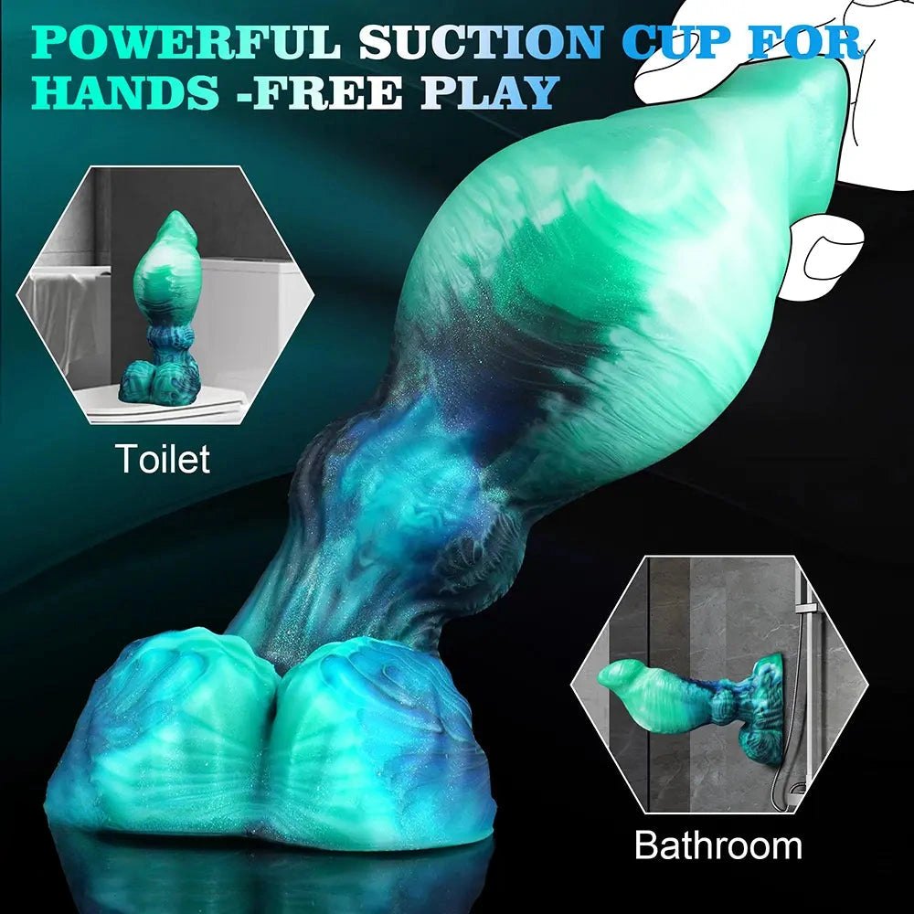 Teal ombre knotted fantasy creature dildo, photo 14