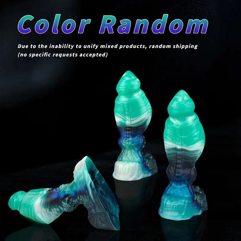 Teal ombre knotted fantasy creature dildo, photo 6