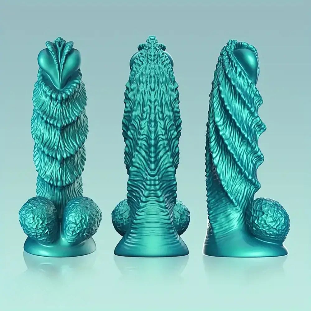 Green knotted fantasy silicone dildo, photo 1