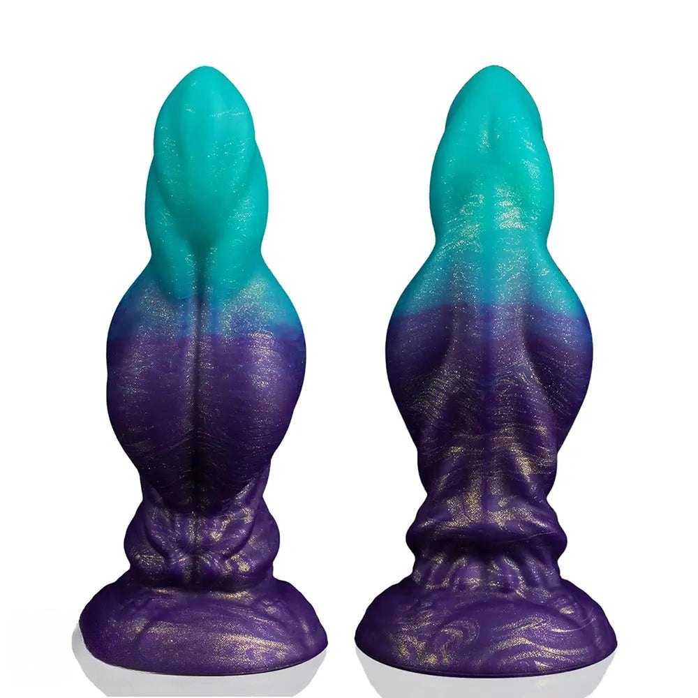 Teal to purple gradient silicone knotted animal dildo, photo 2