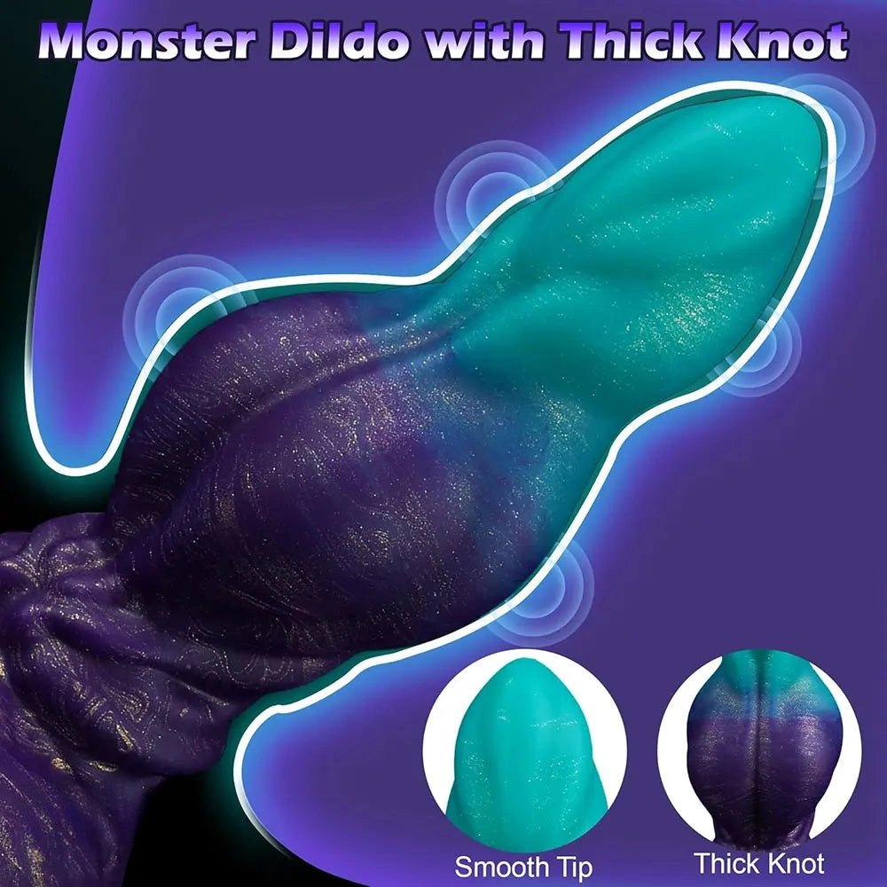 Teal to purple gradient silicone knotted animal dildo, photo 5