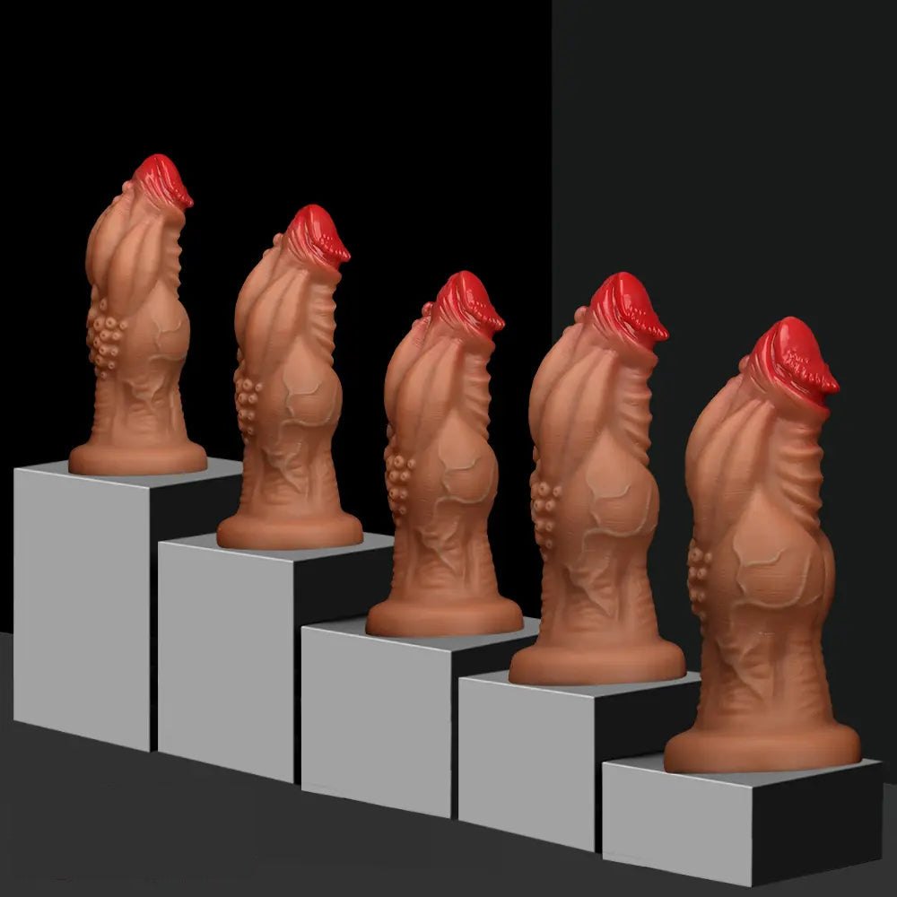 Knotted silicone fantasy dildo with veined texture, photo 1
