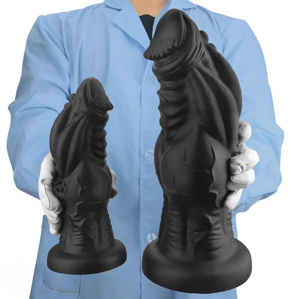 Knotted silicone fantasy dildo with veined texture, photo 15