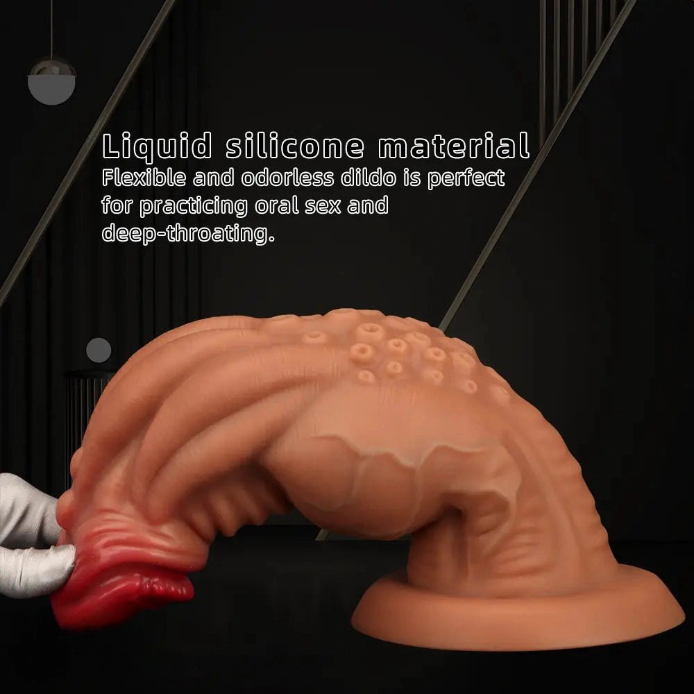 Knotted silicone fantasy dildo with veined texture, photo 5