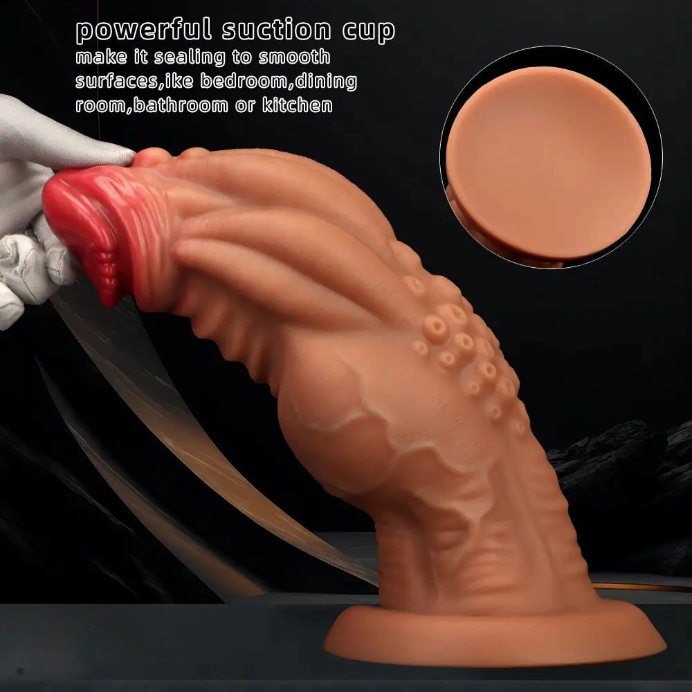 Knotted silicone fantasy dildo with veined texture, photo 6