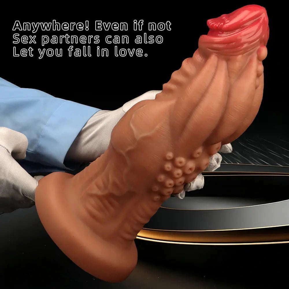Knotted silicone fantasy dildo with veined texture, photo 7