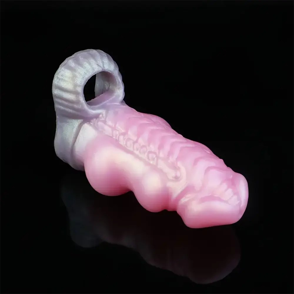 Silicone knotted cock extender, hollow sheath design, photo 4
