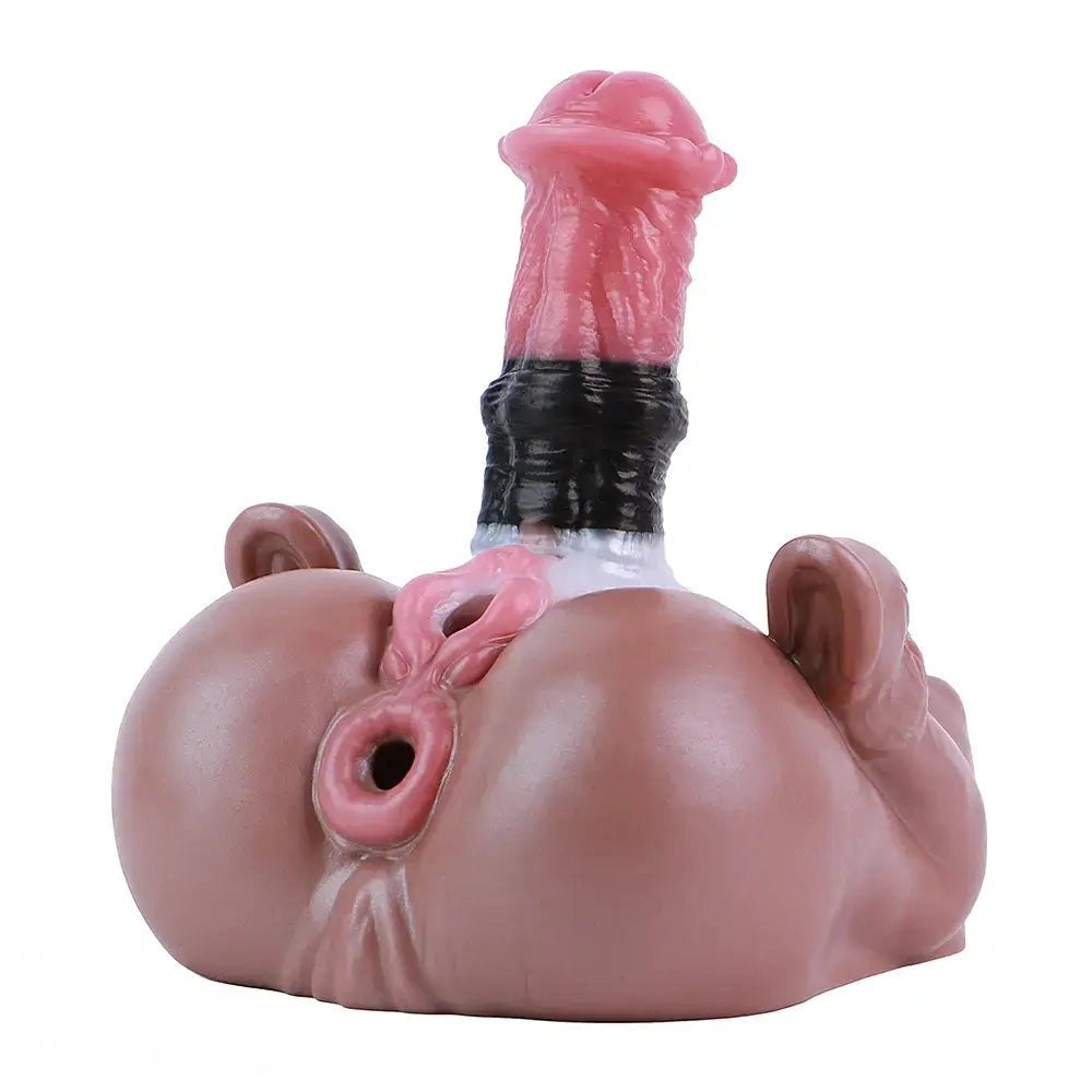 Mixed color silicone knotted horse dildo with animal base, photo 1