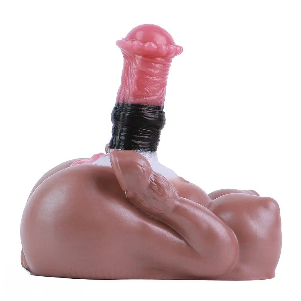 Mixed color silicone knotted horse dildo with animal base, photo 11